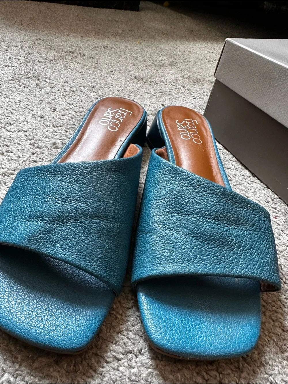 Franco Sarto Teal Leather Slide Mules